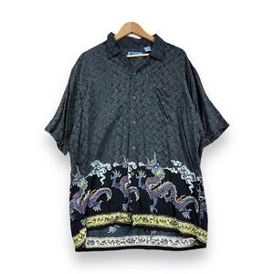 OCI Tropicals Mens L Hawaiian Dragon Button Up Short Sleeve 100% Rayon Shirt